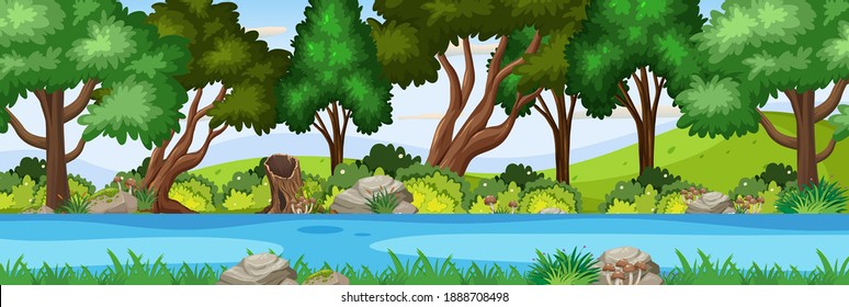 River scene in the forest horizontal scene illustration