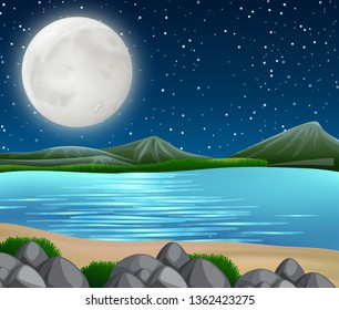 River scene at night illustration