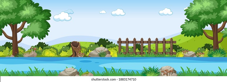 River scene in the park horizontal scene illustration