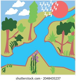 river scenery vector image for company.river scenery vector art icon graphic.vector beautiful river