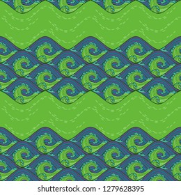 river sea ocean Chinese Oriental seamless pattern vector background with blue and green color tone