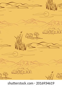river sea view japanese chinese design sketch ink paint style seamless