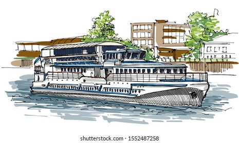 River ship - hand drawn sketch