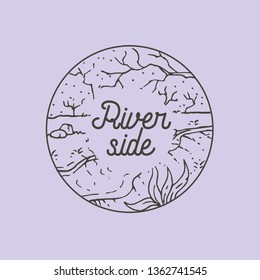 River side circle badge. nature vintage. - Vector