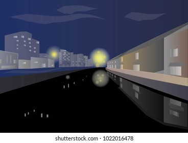 River side and city view, River side and city landscape at evening time vector, Eps 10 vector