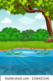 River Side Landscape Illustration Stock Vector (Royalty Free ...