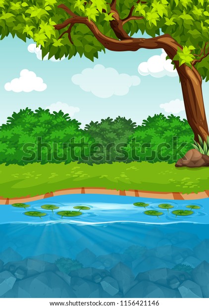 River Side Landscape Illustration Stock Vector (Royalty Free ...