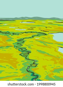 A River Snaking Through the Tundra in Southeast Cape Krusenstern National Monument Located in Alaska United States WPA Poster Art