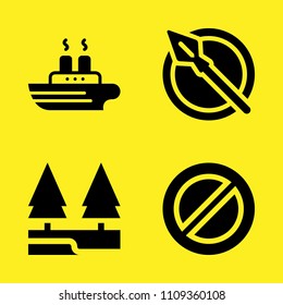 river, spear, prohibition and ship vector icon set. Sample icons set for web and graphic design