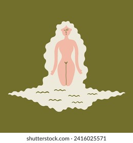 River Spirit Goddess Women Art Tattoo. Hand Drawn Vector Illustration