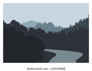 river splits the forest in the mountain