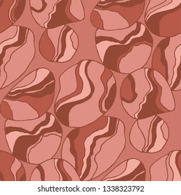 River stone textured seamless pattern in terracottas hues. Wavy repeatable motif for background, textile, wrapping paper. Tile element for surface design in natural red soil colors.