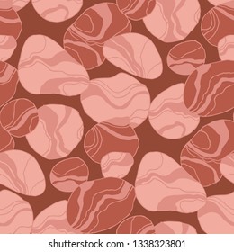 River stone textured seamless pattern in terracottas hues. Wavy repeatable motif for background, textile, wrapping paper. Tile element for surface design in natural red soil colors.