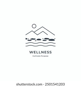 river stones with mountain minimal relaxing, wellness logo design concept