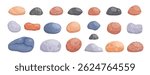 River stones set, sea pebbles collection, isolated vector illustration on white background original artwork for your design
