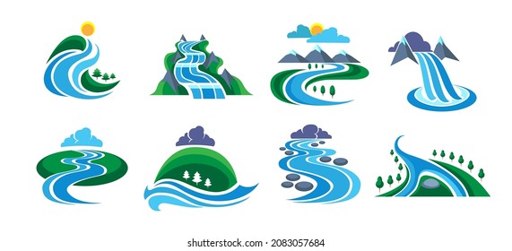 River Streams Icons Streaming Rivers Rustic Stock Vector (Royalty Free ...