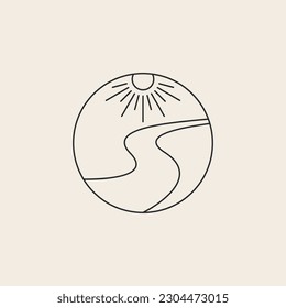 diseño del logotipo de la línea del sol del río vectores
