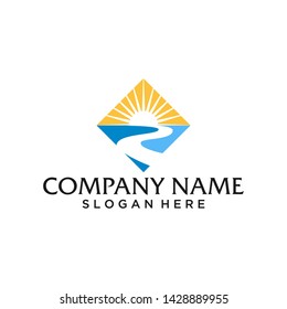 river and sun logo design