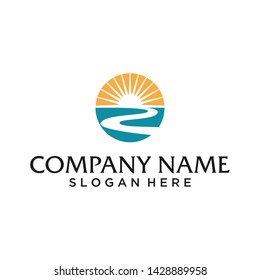 river and sun logo design