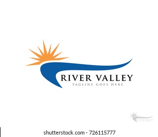 River Sun Logo Icon Vector Template