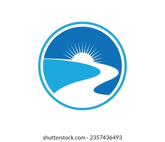 River and sun Logo Template vector