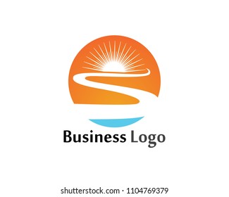 River and sun logo vector template