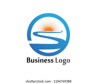 River and sun logo vector template