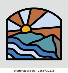 Dibujo gráfico de río y sol diseño de camisetas vectoriales