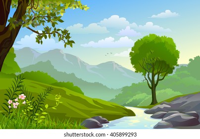 RIVER  THROUGH BEAUTIFUL HILLS AND MOUNTAIN