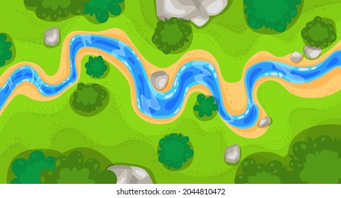 River Top View Landscape Above Forest, Aerial Map