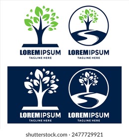 river tree and circle ecology logo design