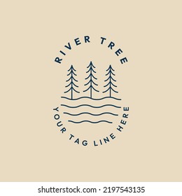 river tree line art logo, icon and symbol, vector illustration design