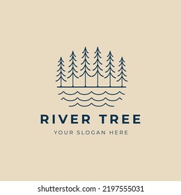 logotipo de arte de línea de árbol de río, icono y símbolo, diseño de ilustración vectorial