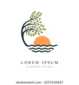River Tree Logo circle shape design vector template