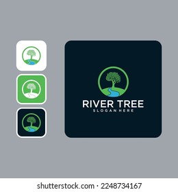 river with tree logo design template