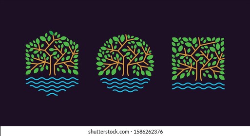 river tree logo flat line design