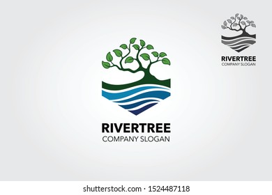 River Tree logo template. An excellent logo template suitable for any business related to eco, green, nature, consulting, socail etc.This logo features with oak tree and a river.