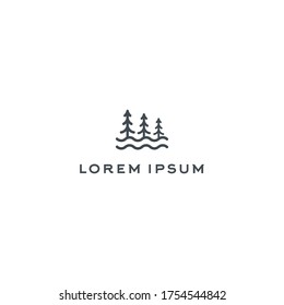 river valley black pine tree vector silhouette illustration for landscape Symbol Vector Design Template.