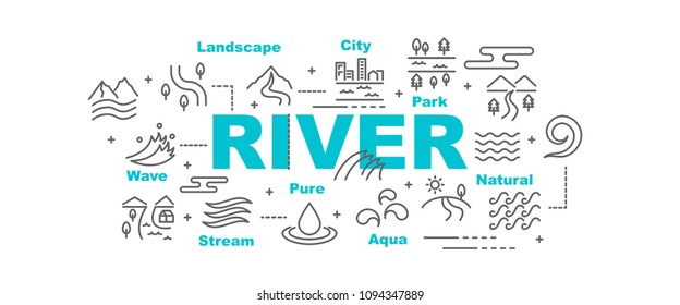 river vector banner design concept, flat style with icons