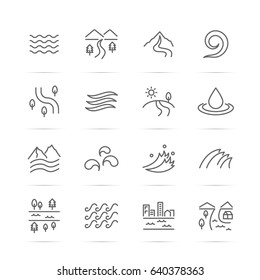 river vector line icons, minimal pictogram design, editable stroke for any resolution