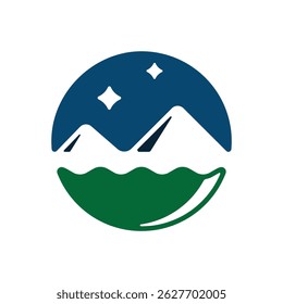 river view between mountains and grasslands logo vector