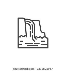 River waterfall falls from cliff  line icon. linear style sign for mobile concept and web design. Waterfall outline vector icon. Symbol, logo illustration. Vector graphics