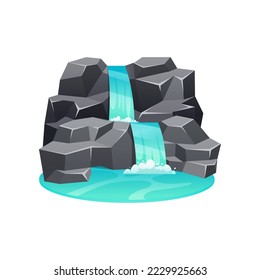 River waterfall falls front view isolated illustration