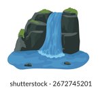 River waterfall falls, small waterfall with rocks and bushes