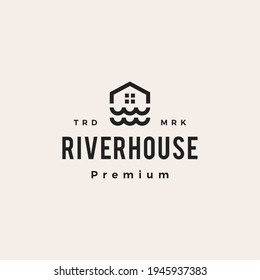 river wave house hipster vintage logo vector icon illustration