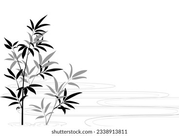 River and willows leafs with swamp landscape. Nature tropocal with quiet atmosphere. Isolated on white background. Flat vactor.