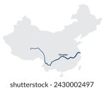River Yangtze on map. vector