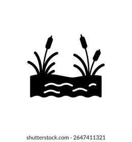 Riverbank with Reeds Growing Along Calm Water Edge Landscape