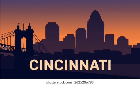 Cincinnatis Flussufer erwacht in dieser Szene mit einem Panoramablick auf die Skyline, Brücken und den mächtigen Ohio River zum Leben.