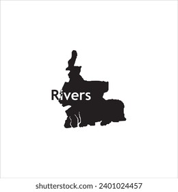 Mapa de los ríos nigeria y diseño de letras negras sobre fondo blanco